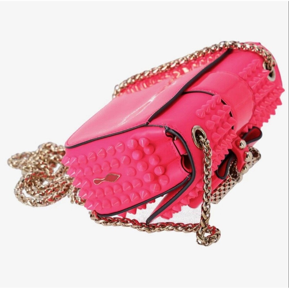 Preloved Christian Louboutin Hot Pink Leather Spiked Sweet Charity Crossbody Bag - Picture 4 of 8